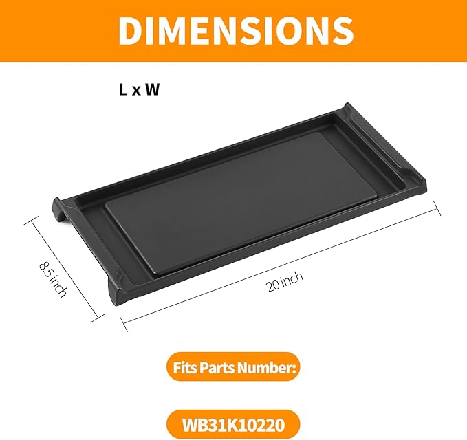 Upgraded WB31K10220 Griddle Replacement for GE Stove Parts 20" X 8.5" Cast Iron Center Griddle Plate C2S985SET9SS GE General Appliances Gas Range Parts Cafe Stove Top Cooktop Burner Flat Top Pan
