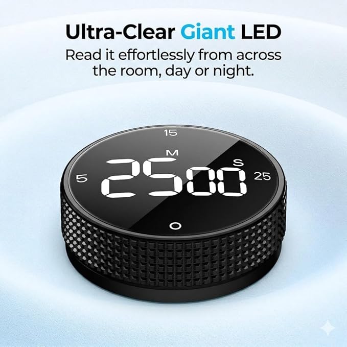 Digital Kitchen Timer, Large Display Magnetic Countdown Countup Timer, 3 Preset Times (5, 15, 25),Volume & Brightness Adjustable for Cooking Classroom Studying, Easy for Kids (Black,2Pcs)