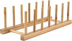 INNERNEED Bamboo Wooden Dish Rack, Vertical Plate & Lid Organizer for Kitchen Cabinet or Countertop, Drying Stand for Dishes, Cutting Boards