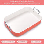 Double Burner griddle Pan,griddle pan for stove top & Oven,15.6x10.8 Ceramic Nonstick stovetop griddle,PFAS-Free,Induction Ready,Stainless Handles,Oven Safe 428°F,4.8QT，Terracotta Red