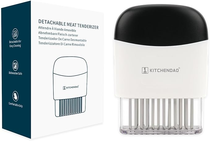 KITCHENDAO Detachable Meat Tenderizer Needle Tool with Safety Lock, Detachable for Easy Cleaning, Dishwasher Safe, 48 Upgraded Stainless Steel Needles, for Tendering Steak Pork Belly Skin Chicken