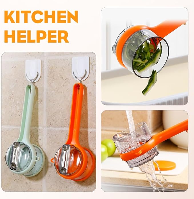 2 Pcs Peeling Knife with Storage Box, 2025 New Vegetable Peeler with Container, Kitchen Multi Function Veggie Peeler for Kids Adults, Fruit and Vegetable Peeling Knife with Catcher (Set)