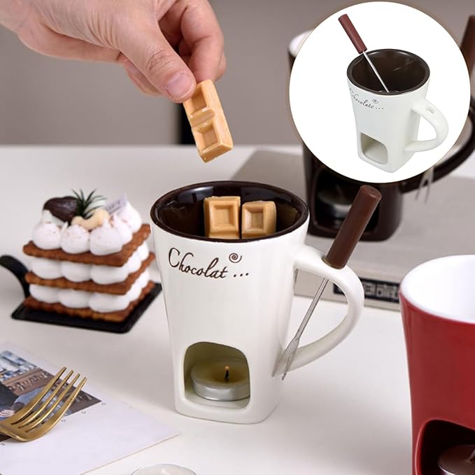 Garneck 2 Sets Chocolate Fondue Mugs Ceramic Multifunction Pot Hot Chocolate Mug Porcelain Melt Chocolate Fondue Crucible Mini Fondue Pot for Cheese Caramel Butter