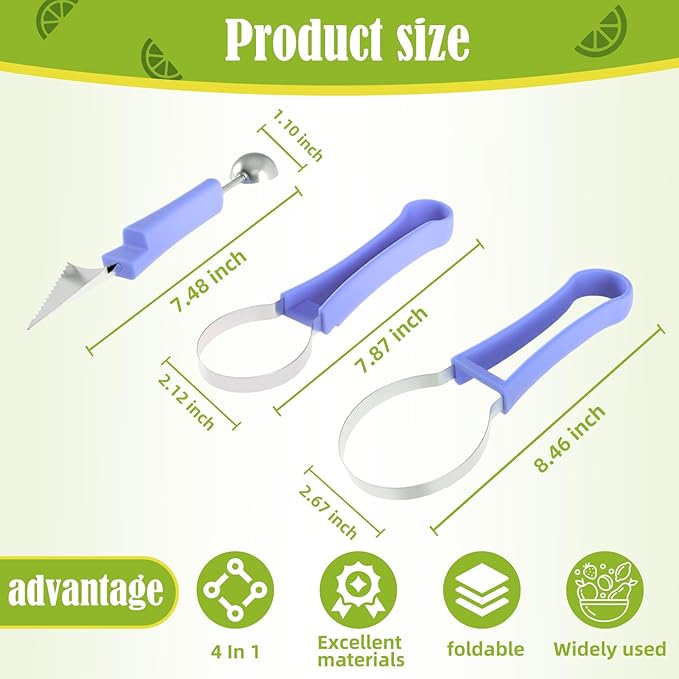 Suuker Melon Baller Scoop Set,4 In 1 fruit cutters shapes, watermelon scooper fruit scooper and baller, fruit carving tools (Dark Blue)