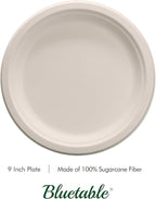 Compostable Paper Plates 9 Inch Bulk Plates [500 Case Pack] - Biodegradable Made from 100% Sugarcane - Heavy Duty Disposable - Eco Friendly - Bagasse Dinner Plates Natural Recycled Plate [500 Case]