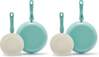 GreenLife Non Stick Fry Pan Set 7" & 10", Non-Toxic PFAS-Free Ceramic Skillet, Dishwasher & Oven Safe, Egg Omelet Frying Pan, Stay- Cool Handles, Kitchen Home Cooking Essentials, Turquoise (Pack of 2)