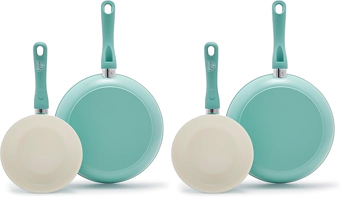 GreenLife Non Stick Fry Pan Set 7" & 10", Non-Toxic PFAS-Free Ceramic Skillet, Dishwasher & Oven Safe, Egg Omelet Frying Pan, Stay- Cool Handles, Kitchen Home Cooking Essentials, Turquoise (Pack of 2)
