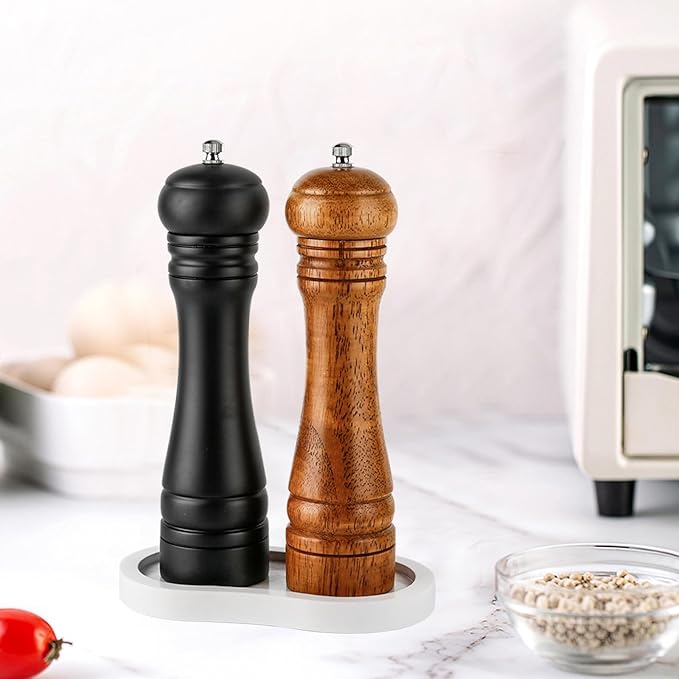 Salt and Pepper Wood Mill Tray, White colour Pepper Grinder Rest, Work Surface and Dining Table Protector (Pepper mill not included)