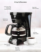 EUROSTAR ECM620B 4-Cup Coffeemaker, Black