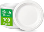 6 inch Paper Plates - 100 Pack, Compostable, Small White Plates for Dessert, Cake, Appetizer