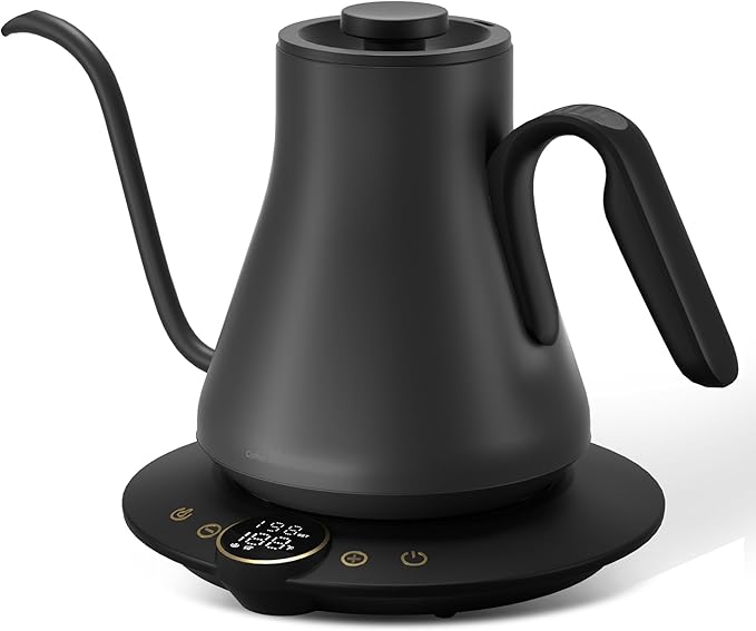 Cocinare Barista Collection Gooseneck Electric Kettle, ±1℉ Precise Temperature Control for Pour-Over Coffee & Tea, Quick Heating 1500W, Stainless Steel Interior, 0.9L (Matte Black)