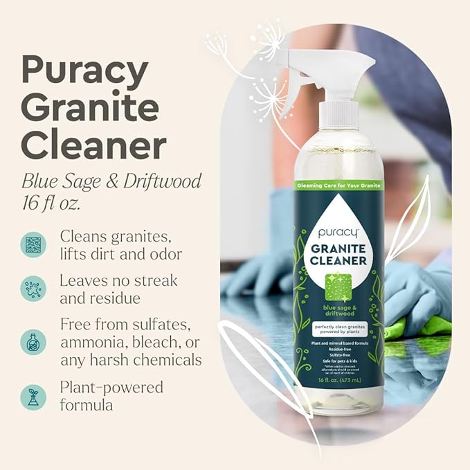 Puracy Natural Granite Countertop Cleaner - Plant-Powered - Streak-Free Marble, Quartzite, Countertop Granite Cleaner (Blue Sage and Driftwood, 16 fl oz, 1pk)