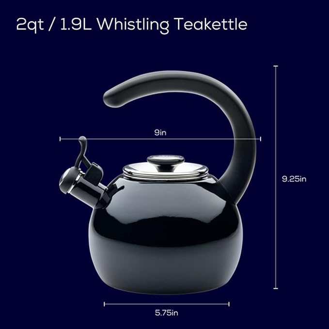 Circulon Enamel on Steel Whistling Induction Teakettle, Tea Kettle for Stovetop with Flip-Up Spout, 2-Quart, Black