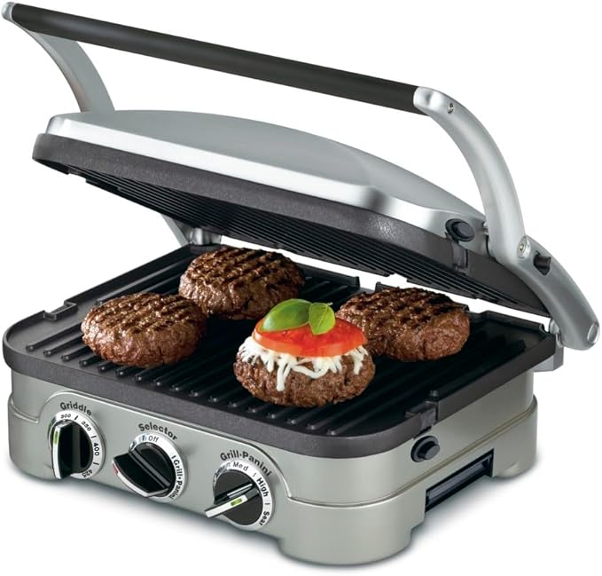 Cuisinart Griddler Indoor Grill, Panini Press, Sandwich Maker & More, 5-in-1 Grilling, Dishwasher-Safe Nonstick Cooking Plates, GR-4NP1, Stainless Steel