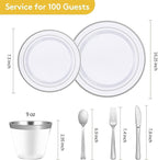 Goodluck 420Pieces silver Disposable Plates for 70 Guests, Plastic Plates for Party, Dinnerware Set of 70 Dinner and 70 Dessert Plates, 70 Spoons, 70 Forks, 70 Knives, 70 Cups