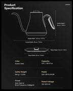 Cocinare Barista Collection Gooseneck Electric Kettle for Pour Over Coffee & Tea, ±1°F Temperature Control, 1500W Fast Heating, Keep Warm, Brew Timer, Stainless Steel Interior, 0.9L (Gustav Gold)