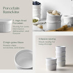 DOWAN Ramekins 10 oz Oven Safe for Creme Brulee, Porcelain Souffle Dishes, Ramekin for Baking, Small Dessert Bowls Dipping Sauce Cups, Set of 6, Soft White