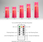 Flameless LED Candles with Timer 5 Pc Flickering Flameless Candles for Romantic Ambiance and Home Decoration Stable Acrylic Shell,with Embedded Star String，Battery Operated Candles(Pink)