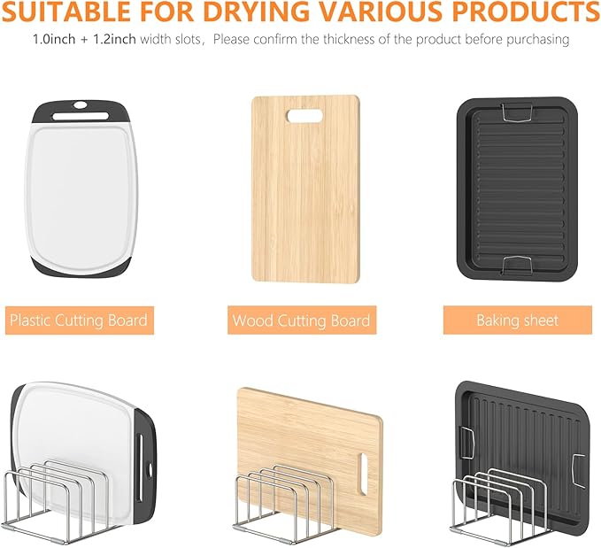 Cutting Board Holder Stand, Chopping Board Storage Rack, Cutting Board Organizer, 304 Stainless Steel Chopping Board Holder, Cookie Sheets Organizer 1.0+1.2 Inch Width Slots(Large)