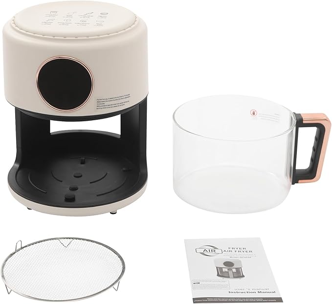 Glass Air Fryer 3.81QT with 360° View, 1200W Touchscreen & 8 Presets, Borosilicate Glass Pot for Healthy Frying, Family Kitchens, Restaurants (White)