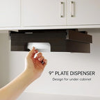 Bamboo Paper Plate Dispenser 9 inch - Wooden Paper Plate Dispenser Under Cabinet, Kitchen Countertop Vertical Plate Holder Organizer Black