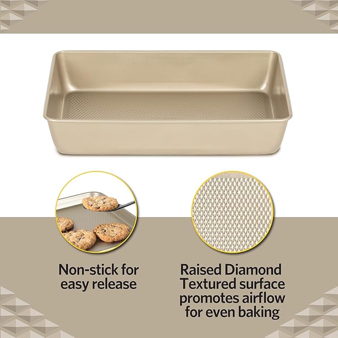 Glad Baking Pan Nonstick - Oblong Metal Dish for Cake and Lasagna - Heavy Duty Carbon Steel Bakeware, Small, Gold