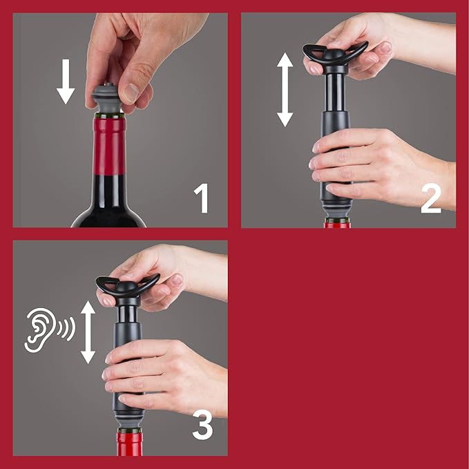 Vacu Vin Wine Saver Concerto with 4 Vacuum Stoppers – Premium Wine Preserver Pump – Airtight Seal Keeps Wine Fresh Longer – Click Indicator – Manual Pump – Black Wine Saver Set