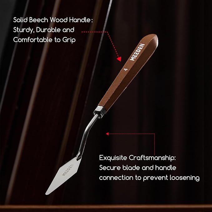 MEEDEN Artist Spatula Palette Knife: 8.46" Flexible Stainless Steel Art Scraper Painting Knife with Wooden Handle for Canvas, DIY Crafts, #3