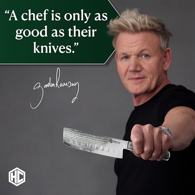 HexClad Nakiri Knife, 6.5-Inch Japanese Damascus Stainless Steel Blade, Pakkawood Handle