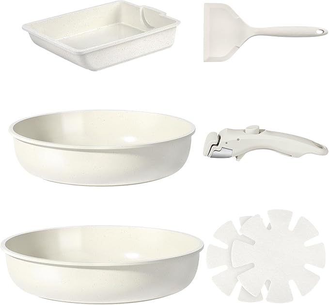 GiPP Ceramic Pots and Pans Set Non Stick, Nonstick Detachable Handle Cookware Sets, Non Toxic Induction Kitchen Pot and Pan with Removable Handle, Healthy RV Cookware, Dishwasher ＆Oven Safe, 7 Piece