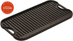 Lodge Pro-Grid Reversible Grill/Griddle - Dual-Sided Cast Iron Griddle - Double Burner Grill - Even Heat Distribution - PFAS-Free Non-Toxic Cookware - 20 Inches x 10.5 Inches