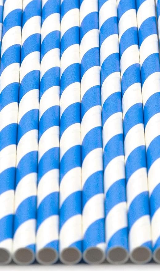 Pack of 900 Sky Blue Swirls Biodegradable 4-Ply Paper Drinking Straws (Compostable, Non-toxic, BPA-free)
