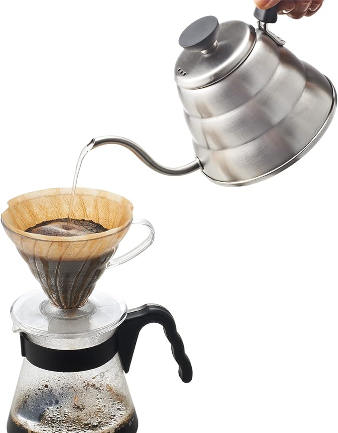 Hario V60 "Buono" Drip Kettle Stovetop Gooseneck Coffee Kettle 1.0L, Stainless Steel,Silver