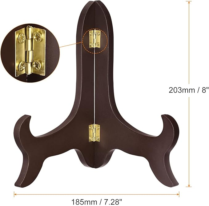 uxcell 8" Easel Plate Holder, Wooden Folding Display Stand Brown for Decorative Picture Frame