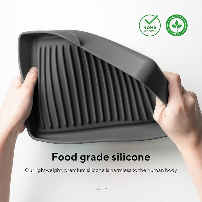 Teranuvo Silicone Oven Tray compatible with BALMUDA The Toaster Oven - safe to use, non toxic, durable, dishwasher safe, heat resistant, silicone liners for air flow and drain oil, non stick (Grey)