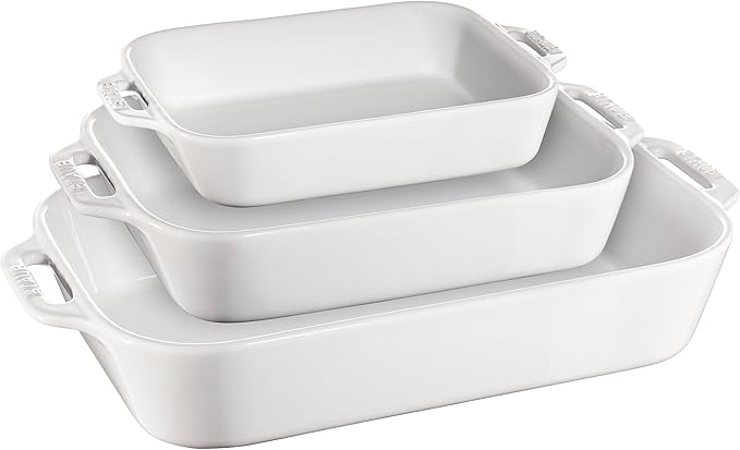 Staub Ceramic 3-pc Rectangular Baking Dish Set - White