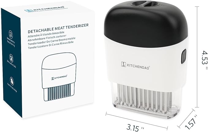 KITCHENDAO Detachable Meat Tenderizer Needle Tool with Safety Lock, Detachable for Easy Cleaning, Dishwasher Safe, 48 Upgraded Stainless Steel Needles, for Tendering Steak Pork Belly Skin Chicken