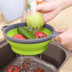 2 Pack Kitchen Foldable Silicone Strainer Colanders, Collapsible Colanders with Handles, Space-Saver Folding Strainer Colander for Draining Pasta, Vegetable (Green and Red)