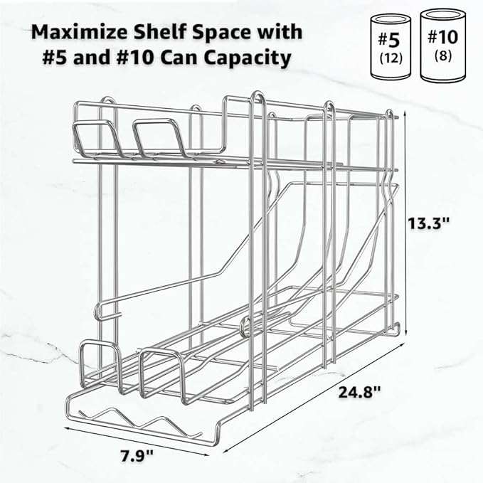 FIFO Wire Can Rack, Shelf Mounted Canned Food Organizer for #10 and #5 Cans, Pantry Can Dispenser