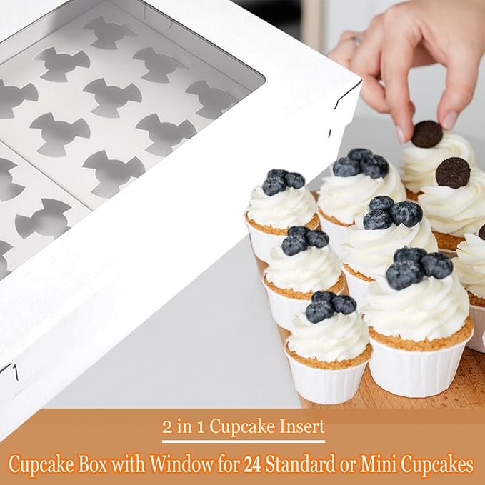 6 Pack Cupcake Boxes with Window for 24 Standard or Mini Cupcakes Corrugated Adjustable Height Bakery Box for Cake,Cookies,Donuts,Muffins&Other Pastries（17.7x11.8x4 Inch）