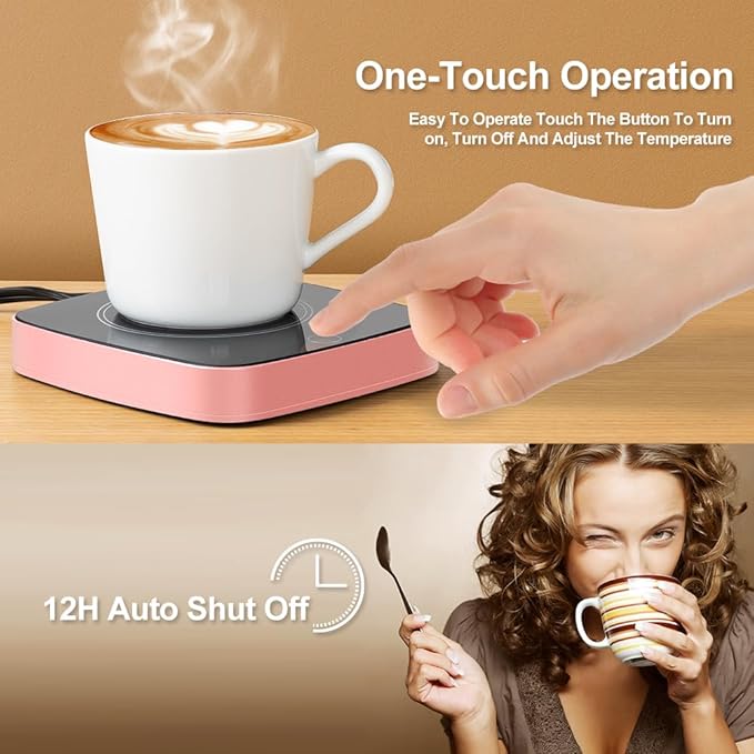 Coffee Mug Warmer Waterproof Smart Cup Warmer with 3 Temperature Setting for Warming & Heating Coffee, Beverage, Milk, Tea and Hot Chocolate (Pink)
