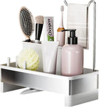 Ewaiira Stainless Steel Sink Caddy, Sponge Holder for Kitchen Sink with Brush Holder & Dishcloth Rack, Rustproof Sink Organizer Countertop, Kitchen Organizers Storage Essentials (E-White 9.8″)
