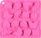 Joyeee 16 Cavity Insect Silicone Mold, 1 Pcs Butterfly Snail Ladybug Bee Bug Chocolate Candy Mold, Insects Cake Muffin Ice Cube Soap Crayon Wax Melt Mold Tray, Reusable Silicone Mold Resin, 26 CM