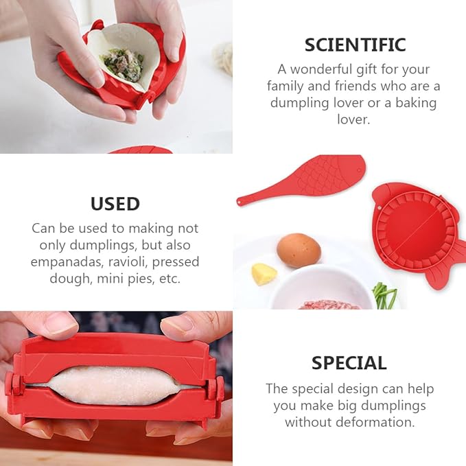 BESPORTBLE 2 Sets Dumpling Maker Molds with Spoons Red Manual Dumpling Skin Press Kitchen Gadget for Homemade Chinese and Pastry Wrappers Cooking Tool Set
