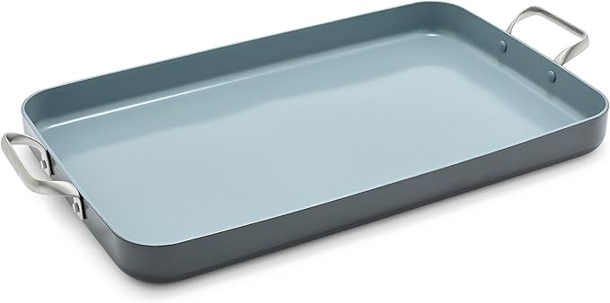 GreenPan Valencia Pro Ceramic Nonstick 18" x 11" Double Burner Griddle Pan, Hard Anodized PFAS-Free, Induction Ready Cookware, Compatible on All Cooktops, Dishwasher Safe, Oven Safe to 600F, Gray