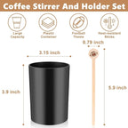 100 Pcs Football Coffee Stirrers with Holder 6 Inch Football Swizzle Sticks Wood Drink Stirrers Sports Black Stir Stick Holder Round End Cocktail Stirrers for Football Theme Party Favors Decoration