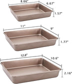 Dicunoy Set of 3 Deep Baking Pans, Nonstick Rectangle Cake Baking Sheet for Oven, Bakeware Bread Pans, Heavy Duty Carbon Steel Bread Tray, Bake Mold Turkey Roasting Pan, 8,11,12 inch