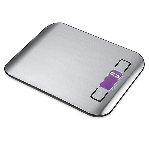 Digital Kitchen Scale,Food Scale for Meat Baking Weighter,Unit Gram OZ lb Up 11 lb(1g-5KG),Silver Stainless Steel Anti-Fingerprint with Accuracy LCD Display for Cooking Black(Include AAA Battery)
