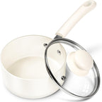 MICHELANGELO Nonstick Saucepan with Lid, Ceramic Sauce Pan Sets, Easy to Clean Sauce Pans, Multi-Purpose Cooking Pots, 1QT, White