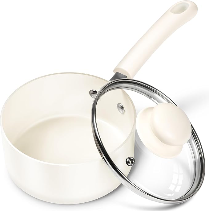 MICHELANGELO Nonstick Saucepan with Lid, Ceramic Sauce Pan Sets, Easy to Clean Sauce Pans, Multi-Purpose Cooking Pots, 1QT, White